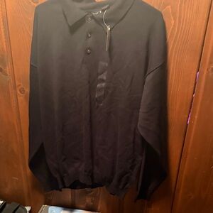 NorthCrest Black Long Sleeve Polo Knit Shirt Sweater